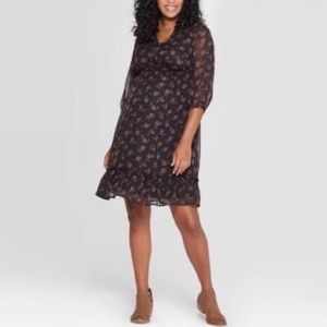 Isabel Maternity Black Floral Ruffle Hem Dress L